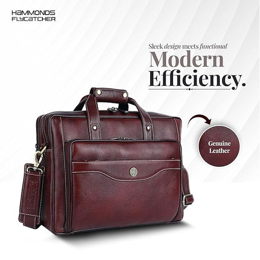 Genuine leather office bag for men with trolley strap in dark burgundy — genuine leather callout showing rich texture and modern efficiency — bags.mu Mauritius