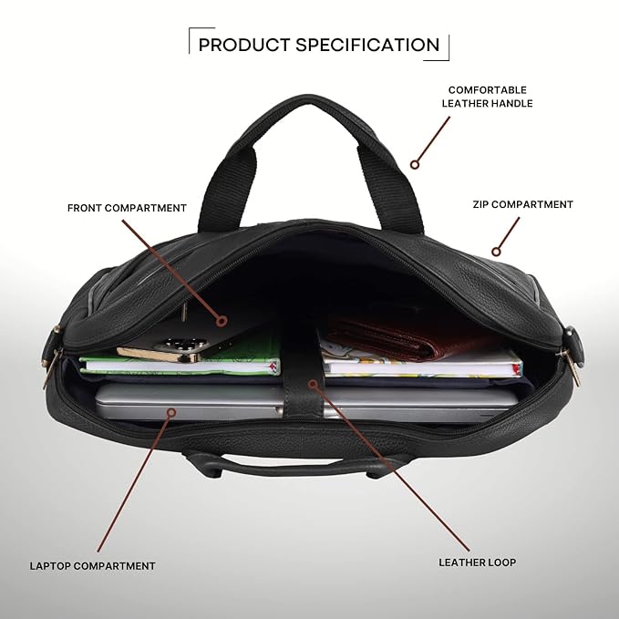 WildHorn Genuine Leather 15.6" Office Laptop Bag for Men | Professional Briefcase Bag