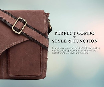 Genuine Leather Messenger Bag | Men | Flap Closure | Laptop & Office