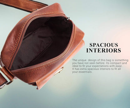 WildHorn genuine leather mini sling bag men tan vintage angle strap adjustable brass — bags.mu Mauritius