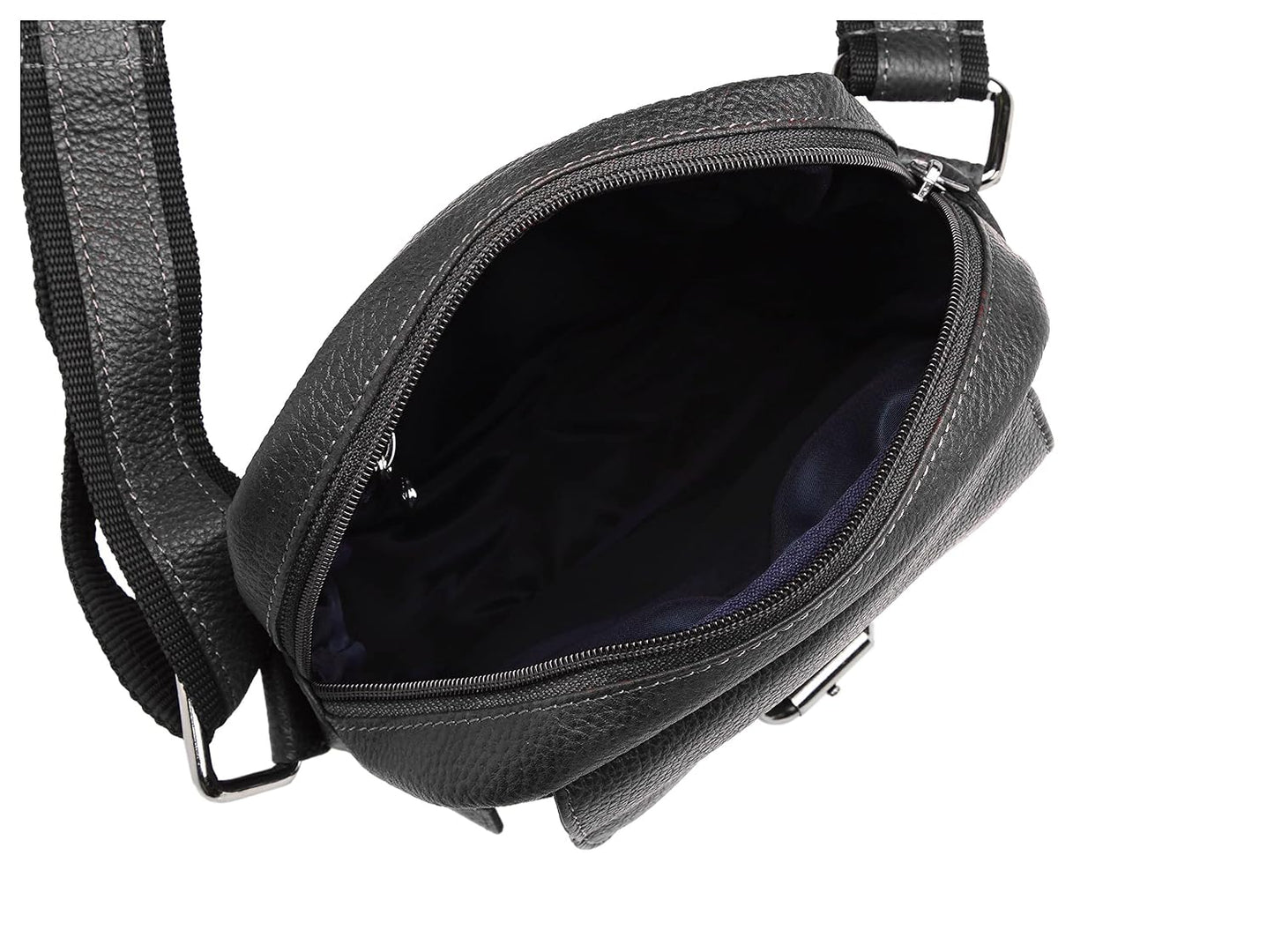 WildHorn genuine leather mini sling bag men black angle adjustable strap detail — bags.mu Mauritius