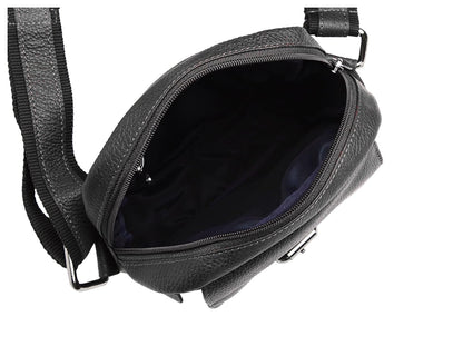 WildHorn genuine leather mini sling bag men black angle adjustable strap detail — bags.mu Mauritius