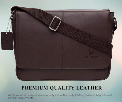 WildHorn Leather Messenger Bag for Men | Office & Laptop Bag 13.5"