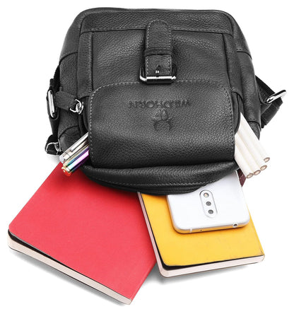 WildHorn genuine leather mini sling bag men black interior compartments open view — bags.mu Mauritius