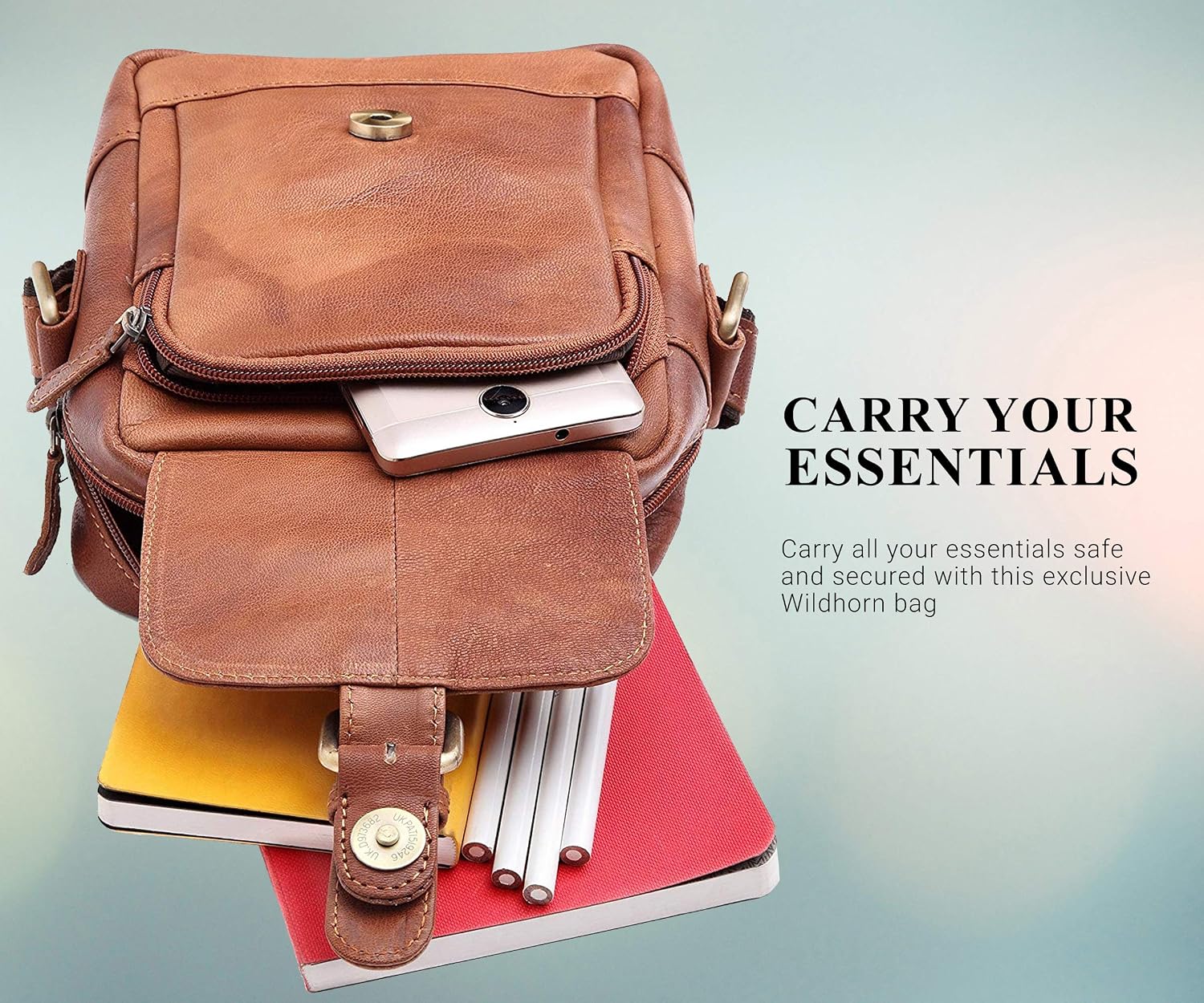 WildHorn genuine leather mini sling bag men tan vintage interior compartments detail — bags.mu Mauritius