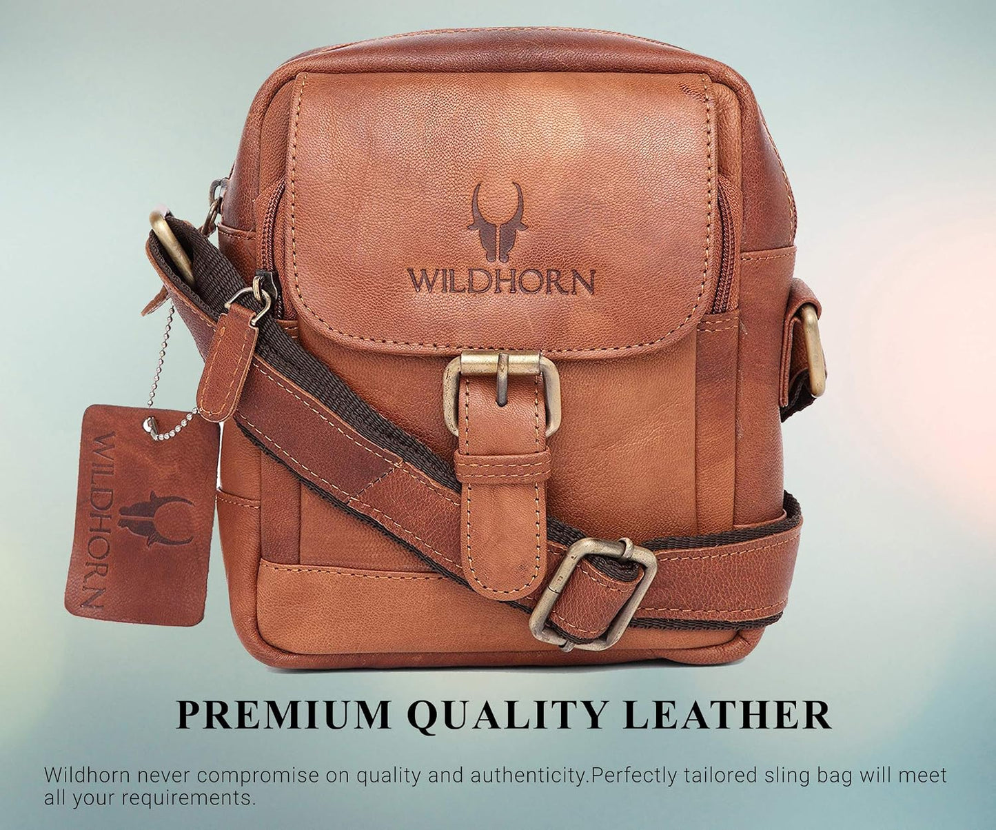 WildHorn genuine leather mini sling bag men tan vintage back view zip pocket — bags.mu Mauritius