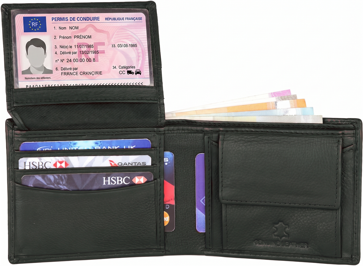 Portefeuille homme en cuir véritable | Multi-cartes et porte-monnaie