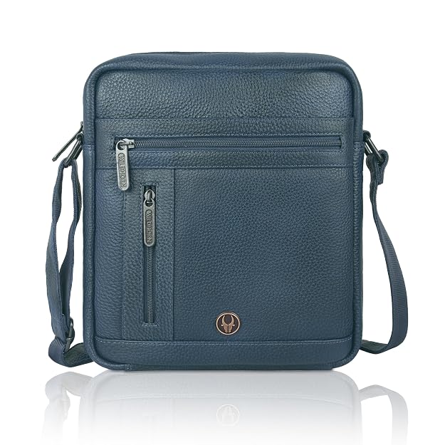 WildHorn genuine leather crossbody messenger bag men blue angle view — bags.mu Mauritius