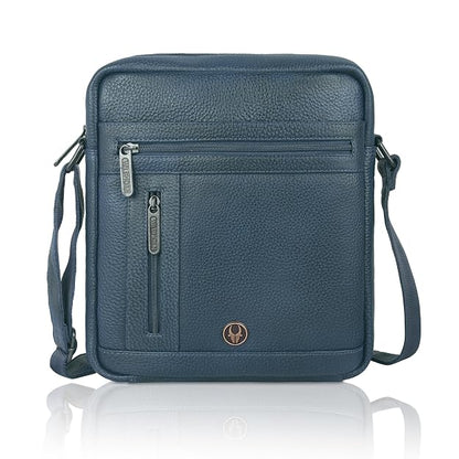 WildHorn genuine leather crossbody messenger bag men blue angle view — bags.mu Mauritius