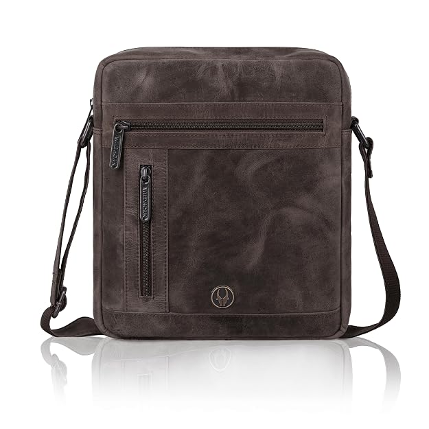 WildHorn genuine leather crossbody messenger bag men brown hunter angle view — bags.mu Mauritius