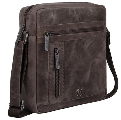 WildHorn genuine leather crossbody messenger bag men brown hunter front view — bags.mu Mauritius