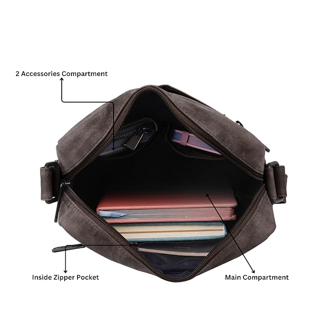 WildHorn genuine leather crossbody messenger bag men brown hunter interior compartments — bags.mu Mauritius