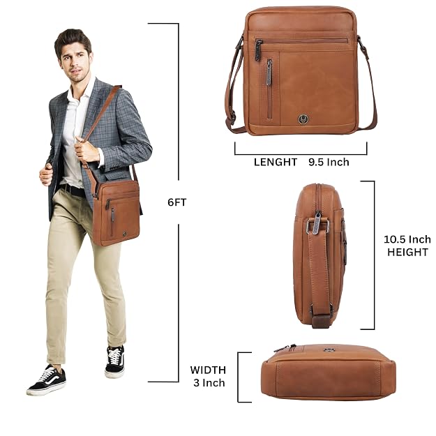 WildHorn genuine leather crossbody messenger bag men tan vintage capacity tablet essentials — bags.mu Mauritius
