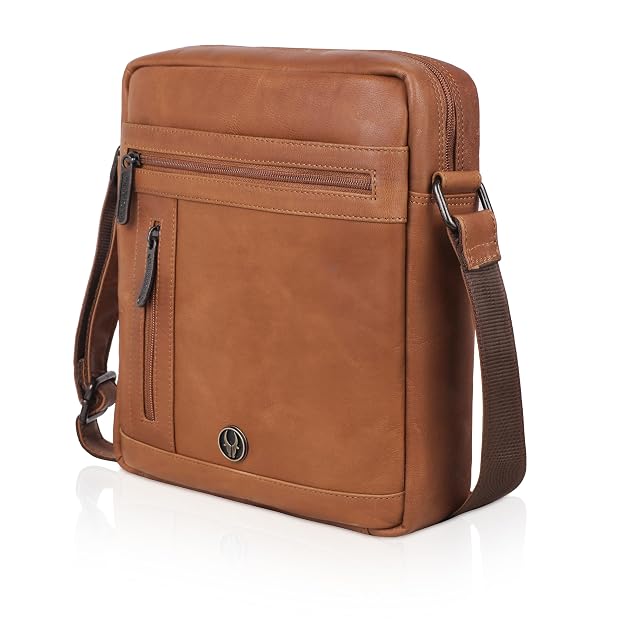 WildHorn genuine leather crossbody messenger bag men tan vintage interior compartments — bags.mu Mauritius