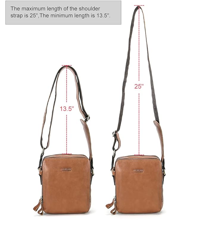 Genuine leather tan crossbody messenger bag front back side and angle views — bags.mu Mauritius
