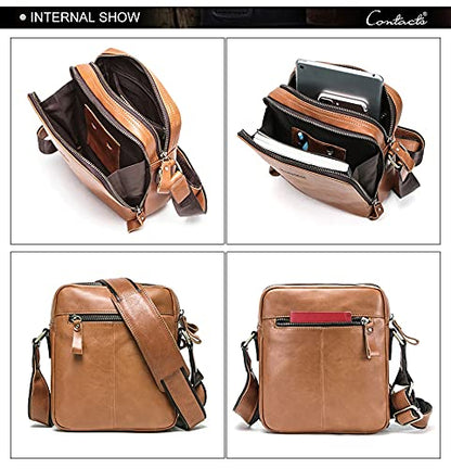 Genuine leather tan messenger bag adjustable shoulder strap 13.5 to 25 inches — bags.mu Mauritius