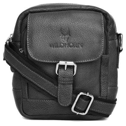 WildHorn genuine leather mini sling bag men black angle strap adjustable brass — bags.mu Mauritius