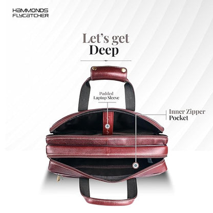 Genuine leather office bag interior — padded laptop sleeve and inner zipper pocket — bags.mu Mauritius