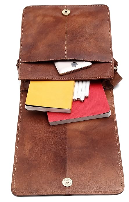 genuine leather sling bag men brown tan interior compartments Mauritius bags.mu