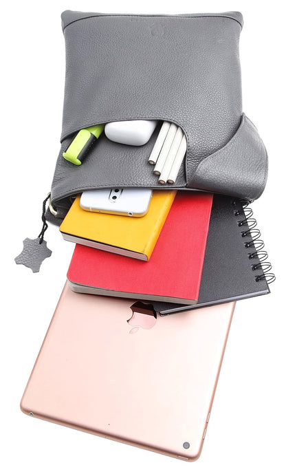 Genuine leather sling crossbody bag men grey back view zip pocket — bags.mu Mauritius