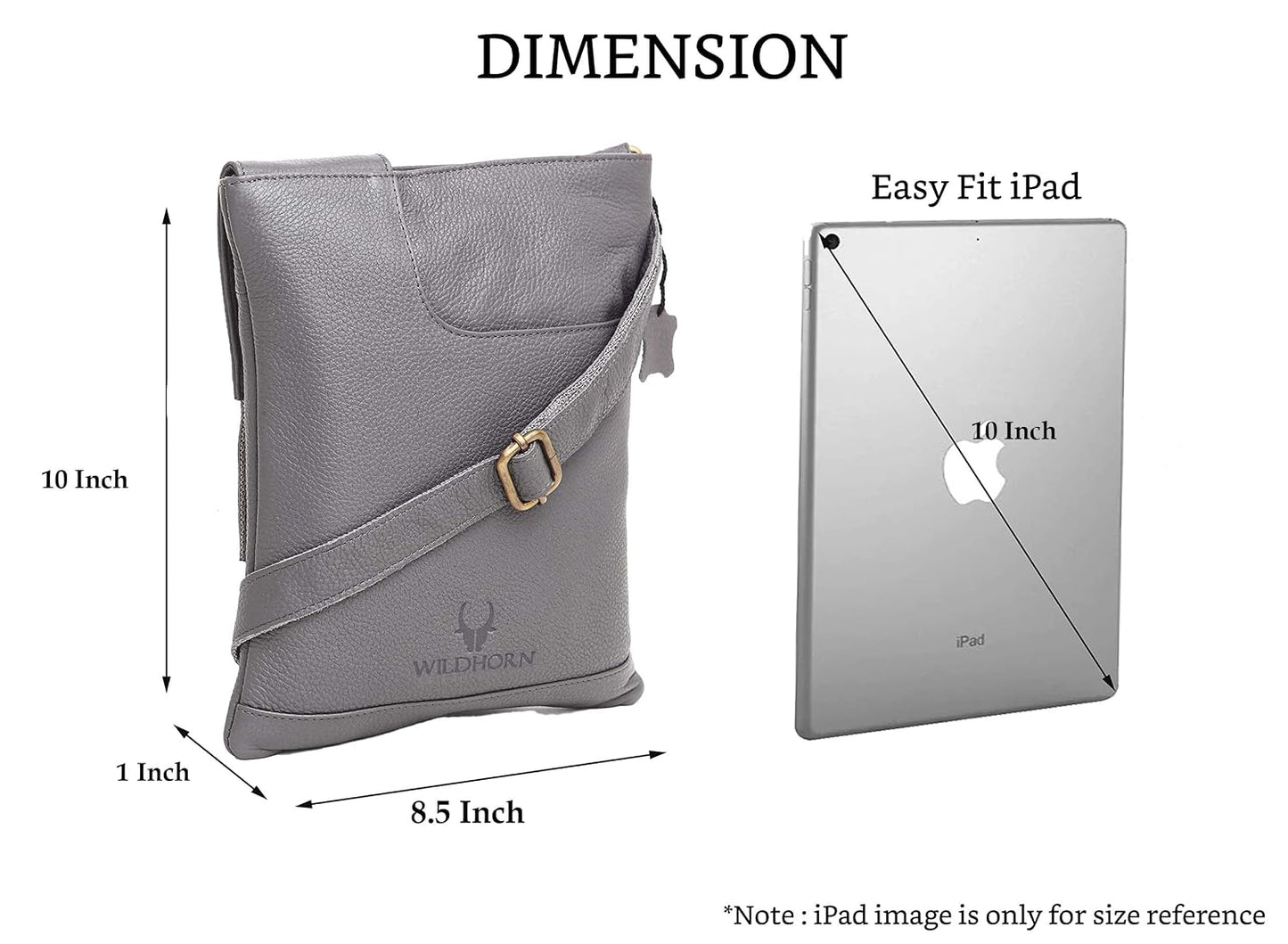Genuine leather sling crossbody bag men grey dimensions 8.5 x 10 inch iPad fit — bags.mu Mauritius