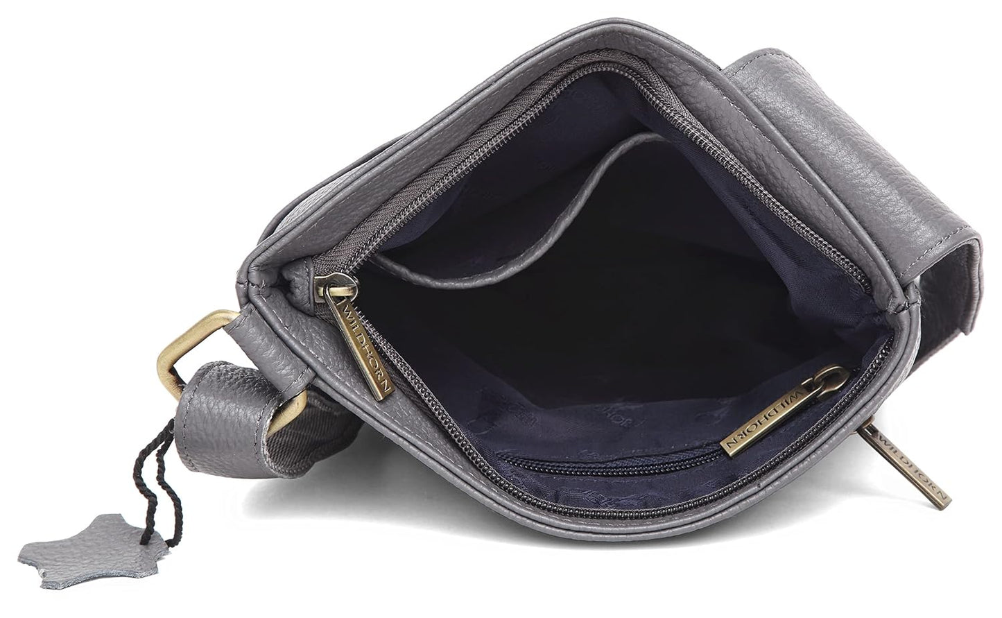 Genuine leather sling bag men grey interior navy lining zip compartment — bags.mu Mauritius