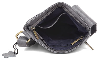 Genuine leather sling bag men grey interior navy lining zip compartment — bags.mu Mauritius