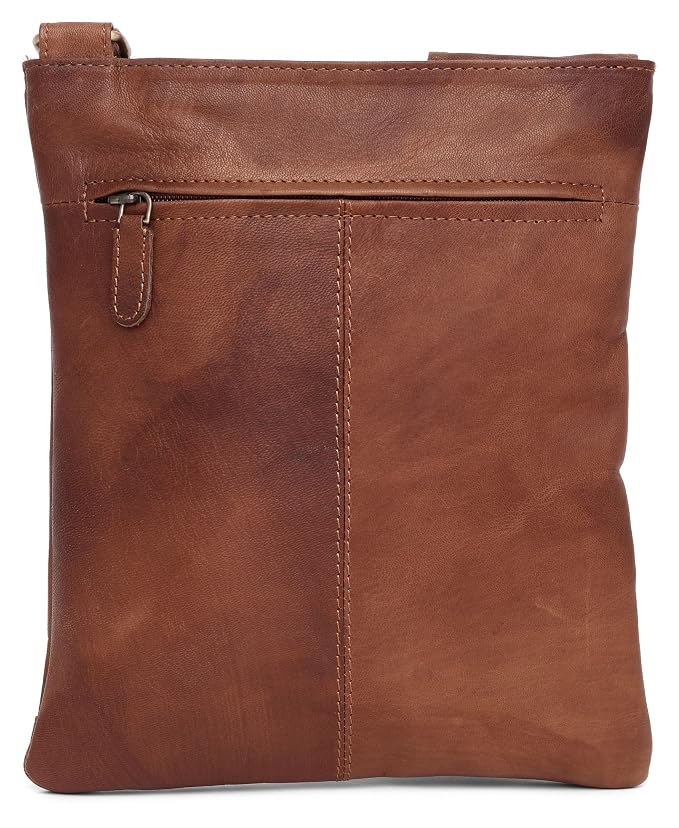 Genuine leather sling crossbody bag men tan vintage back view zip pocket — bags.mu Mauritius