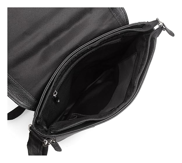 WildHorn genuine leather sling bag men black interior compartments open view — bags.mu Mauritius