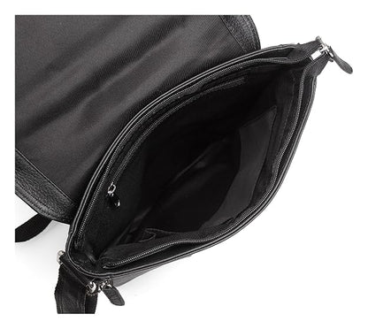 WildHorn genuine leather sling bag men black interior compartments open view — bags.mu Mauritius
