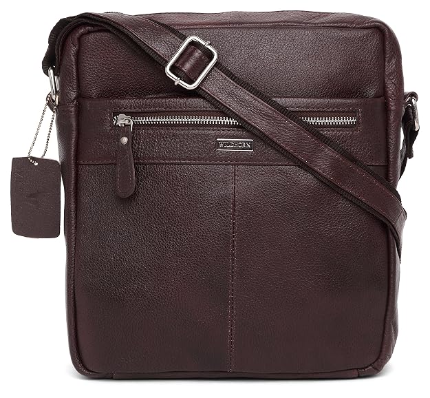 WildHorn genuine leather sling messenger bag men brown back view zip pocket — bags.mu Mauritius