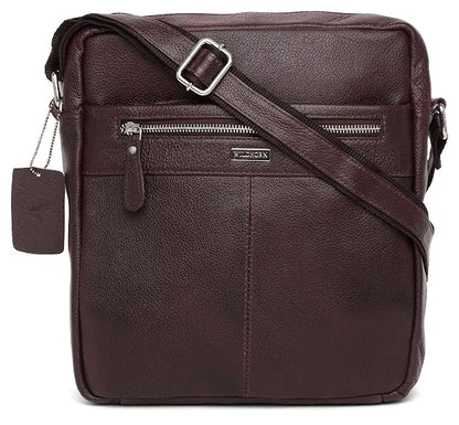 WildHorn genuine leather sling messenger bag men brown back view zip pocket — bags.mu Mauritius