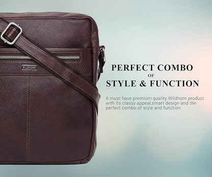 WildHorn genuine leather sling messenger bag men brown capacity tablet documents — bags.mu Mauritius