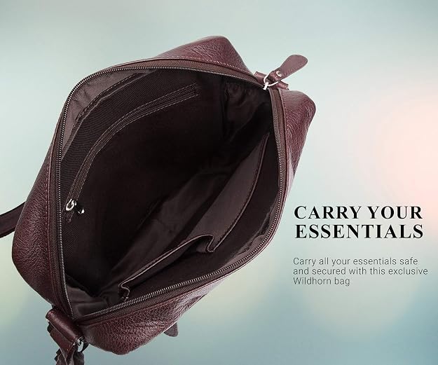 WildHorn genuine leather sling messenger bag men brown detail zipper hardware close — bags.mu Mauritius