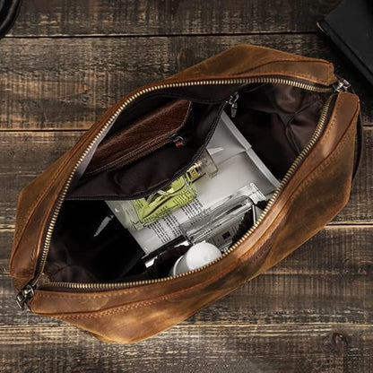 Leather Travel Wash Bag – Strong Hanging Hook Detail