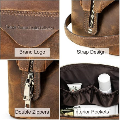 Leather Dopp Kit Interior – Zipped Inner Pocket and Back Pocket Detail