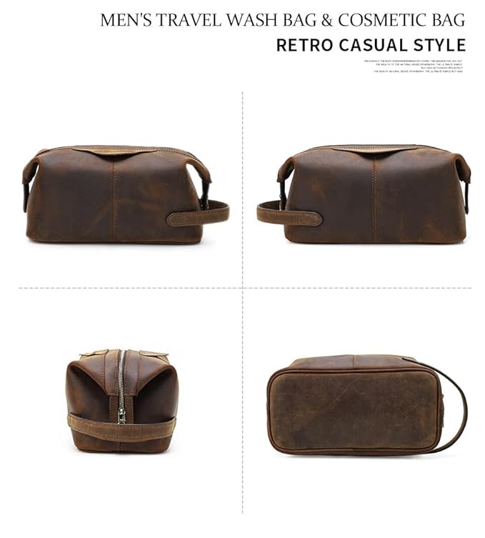 Genuine Leather Dopp Kit Open – Large Main Compartment Full View