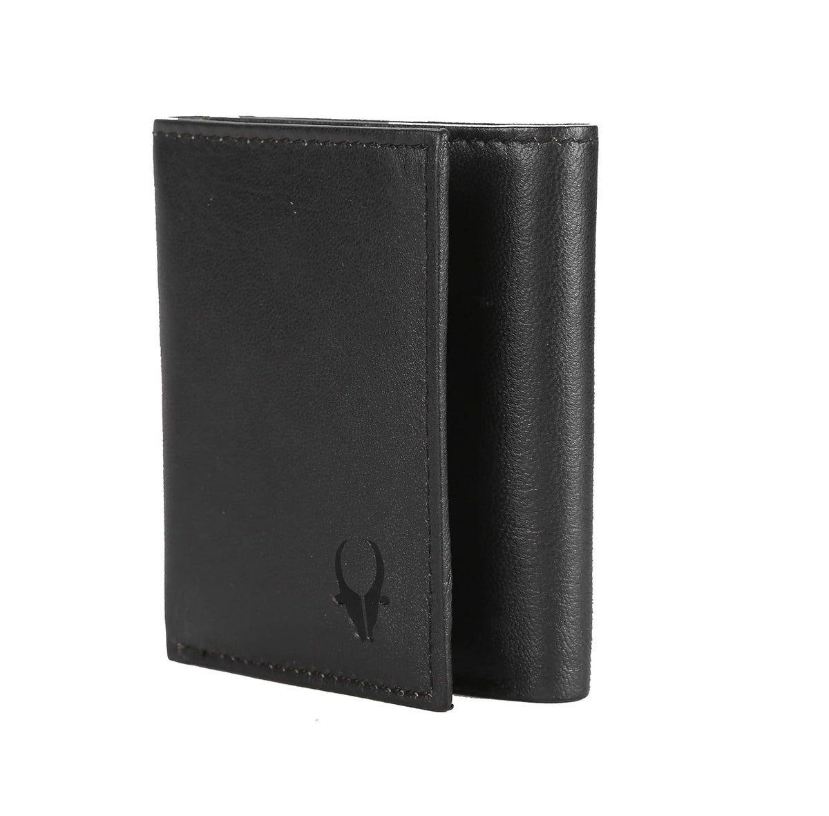 Genuine leather trifold wallet for men with RFID protection — black, bill compartment