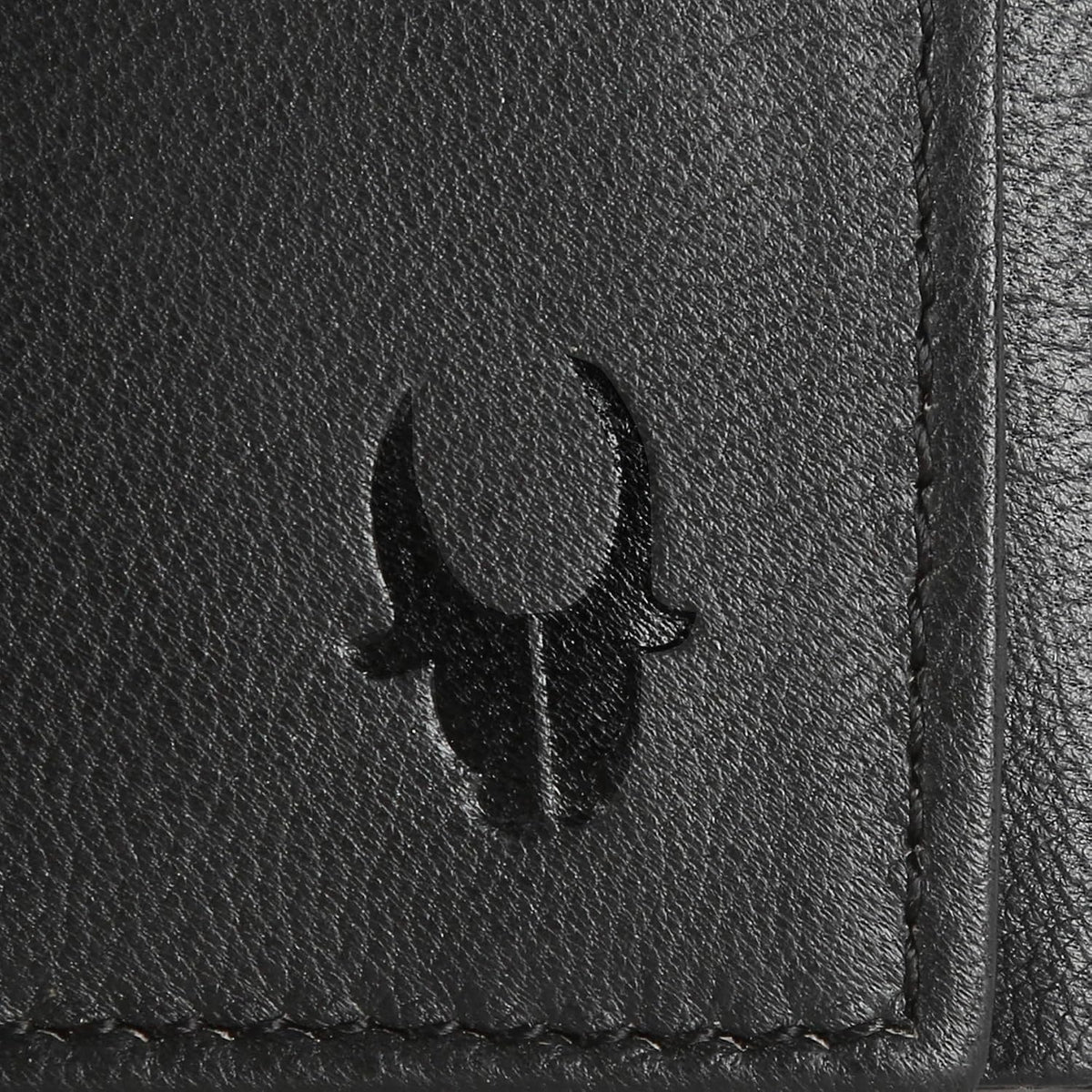 Genuine leather trifold wallet for men with RFID protection — black, card slots open