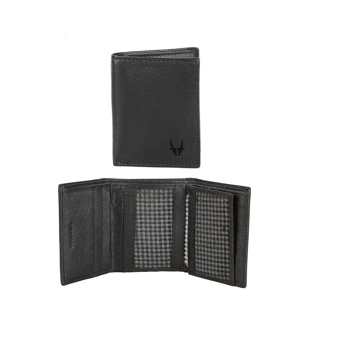 Genuine leather trifold wallet for men with RFID protection — black, bill compartment