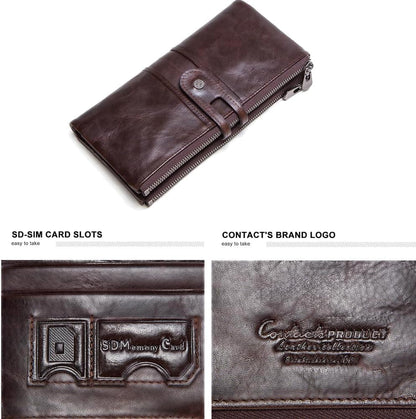 Genuine leather women's wallet brown capacity cards cash essentials — bags.mu Mauritius