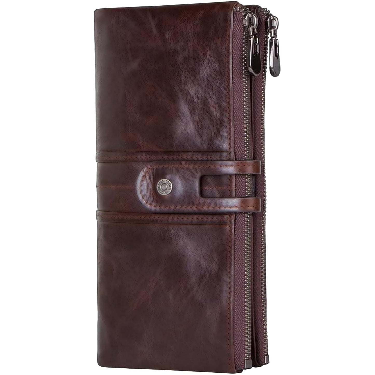 Genuine leather women's wallet brown front double zip RFID protection — bags.mu Mauritius