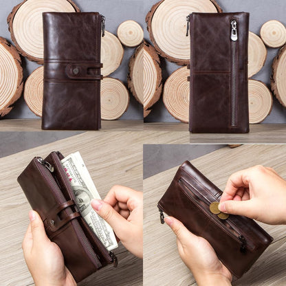 Genuine leather women's wallet brown RFID blocking detail close up — bags.mu Mauritius
