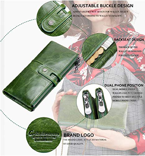Genuine leather women's wallet green interior card slots cash compartment — bags.mu Mauritius