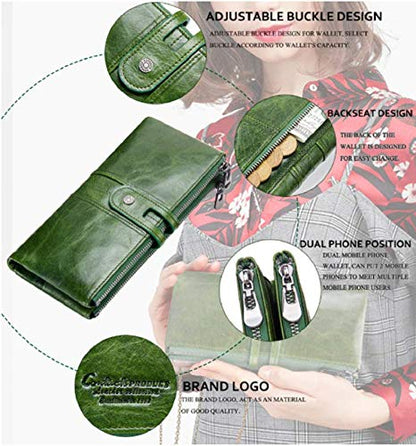 Genuine leather women's wallet green interior card slots cash compartment — bags.mu Mauritius