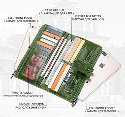 Genuine leather women's wallet green open card slots organiser — bags.mu Mauritius