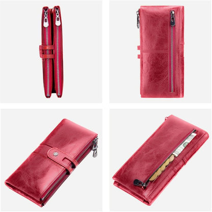 Genuine leather women's wallet red angle view snap button strap — bags.mu Mauritius