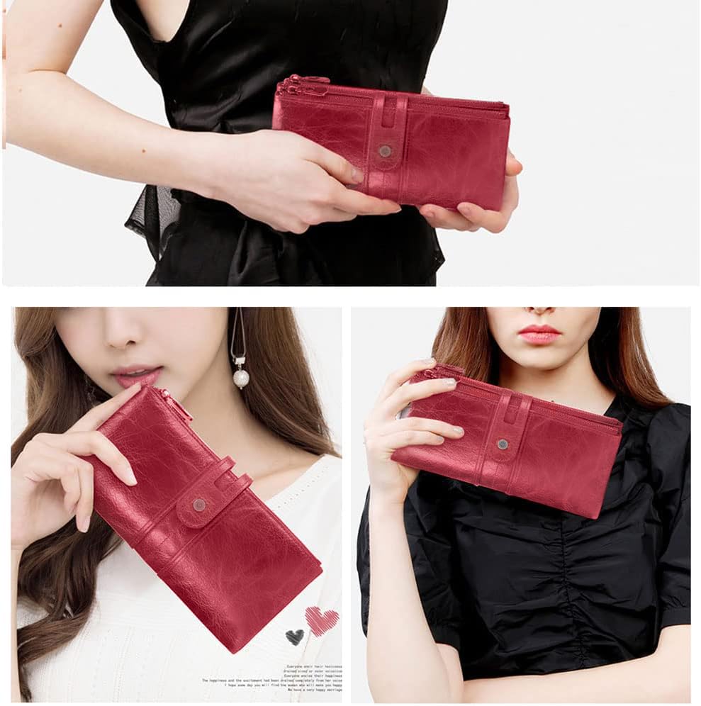 Genuine leather women's wallet red capacity cards cash essentials — bags.mu Mauritius