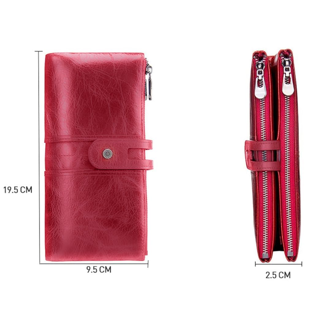 Genuine leather women's wallet red front double zip RFID protection — bags.mu Mauritius