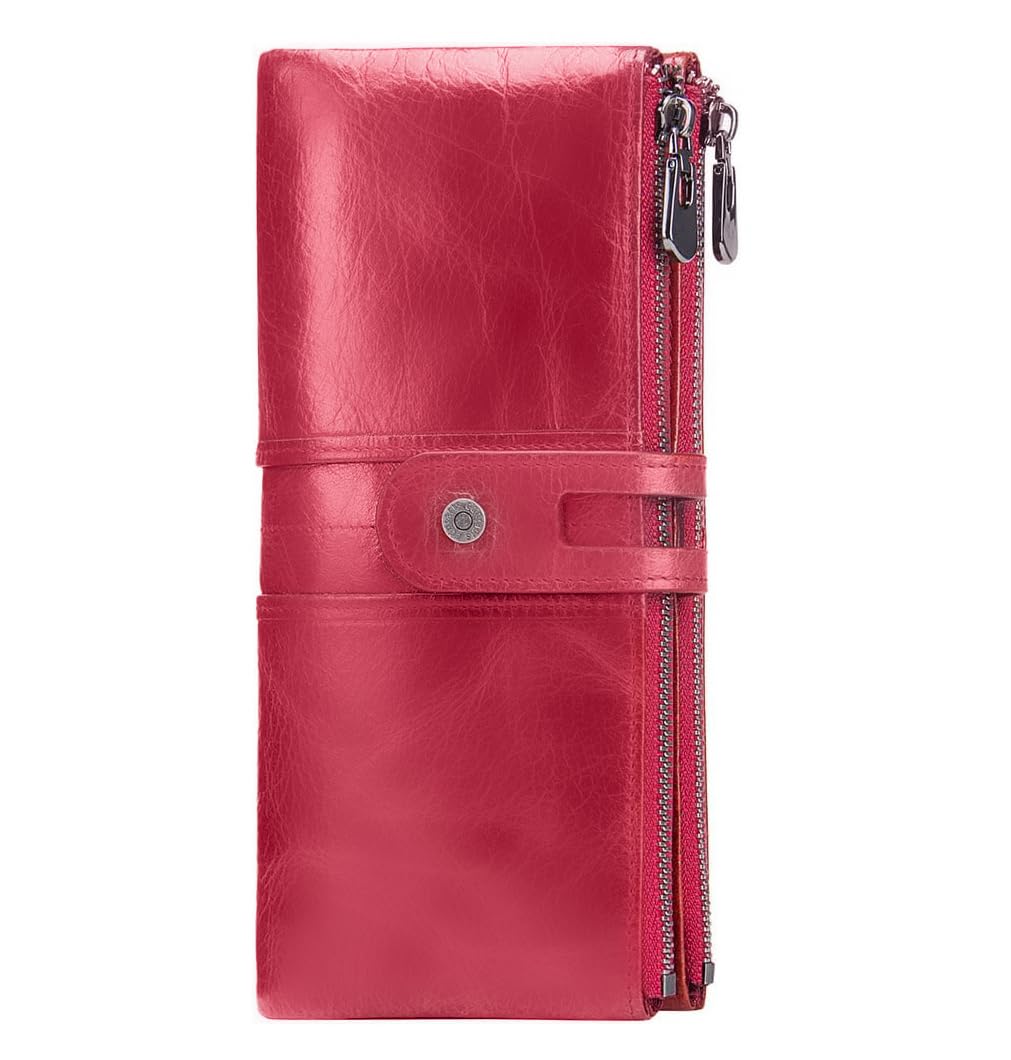 Genuine leather women's wallet red front double zip RFID protection — bags.mu Mauritius